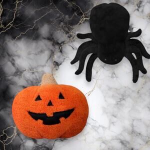 2 Target Pumpkin Jack-O-Lantern Sherpa Orange Plush Pillow Halloween 2024 Spider